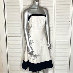 Vintage 00s B. MOSS Dress Collection Strapless White Black Embroidered Dress 10